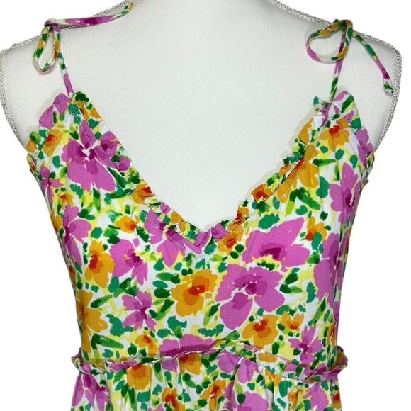 Patrons of Peace Malibu Floral Flowy Short Dress in IV Lime Flower Size XL - Picture 3 of 8